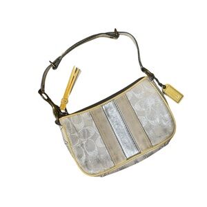 Coach Yellow Metallic Silver Monogram Baguette Demi Bag
